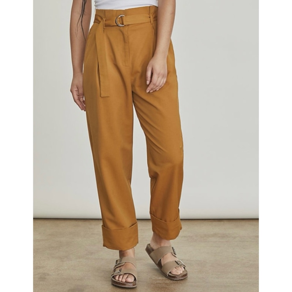 NWT Elizabeth & James Belted Paperbag-Waist Pants Yellow Black SZ 4/SZ 0